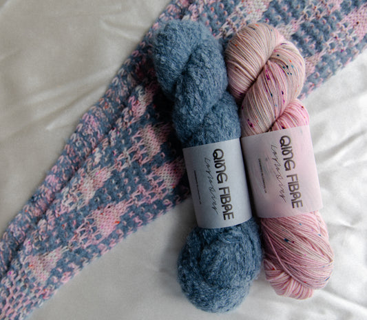 Harlequin Shawlette Knit Kit - Noctilucent Cloud and Rose Tinted