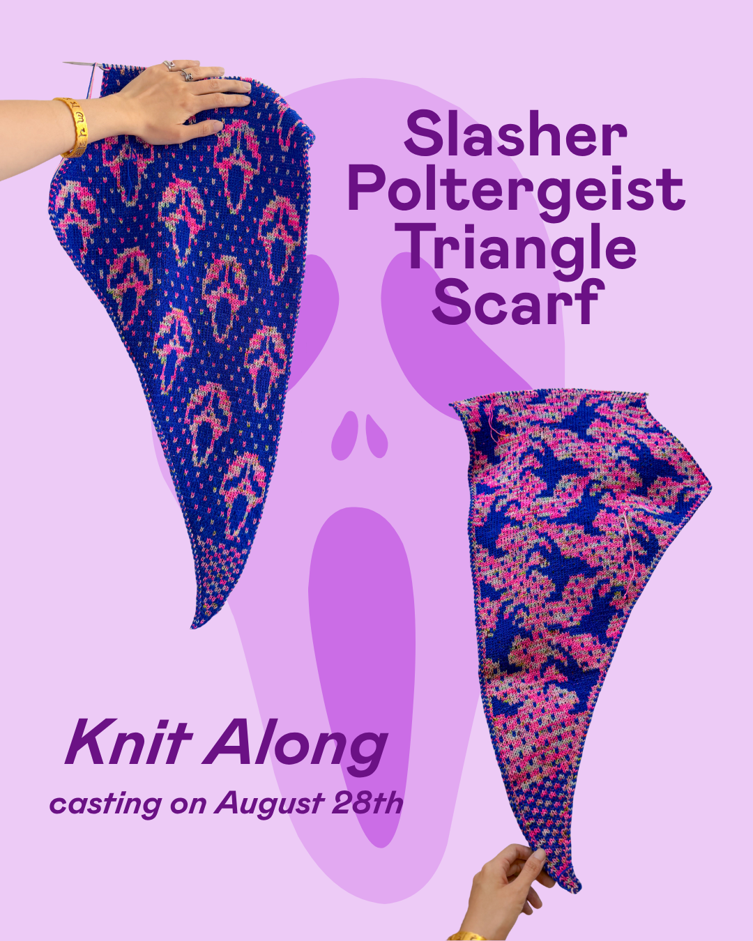 Slasher Poltergeist Triangle Scarf Knit Along casting on August 28th
