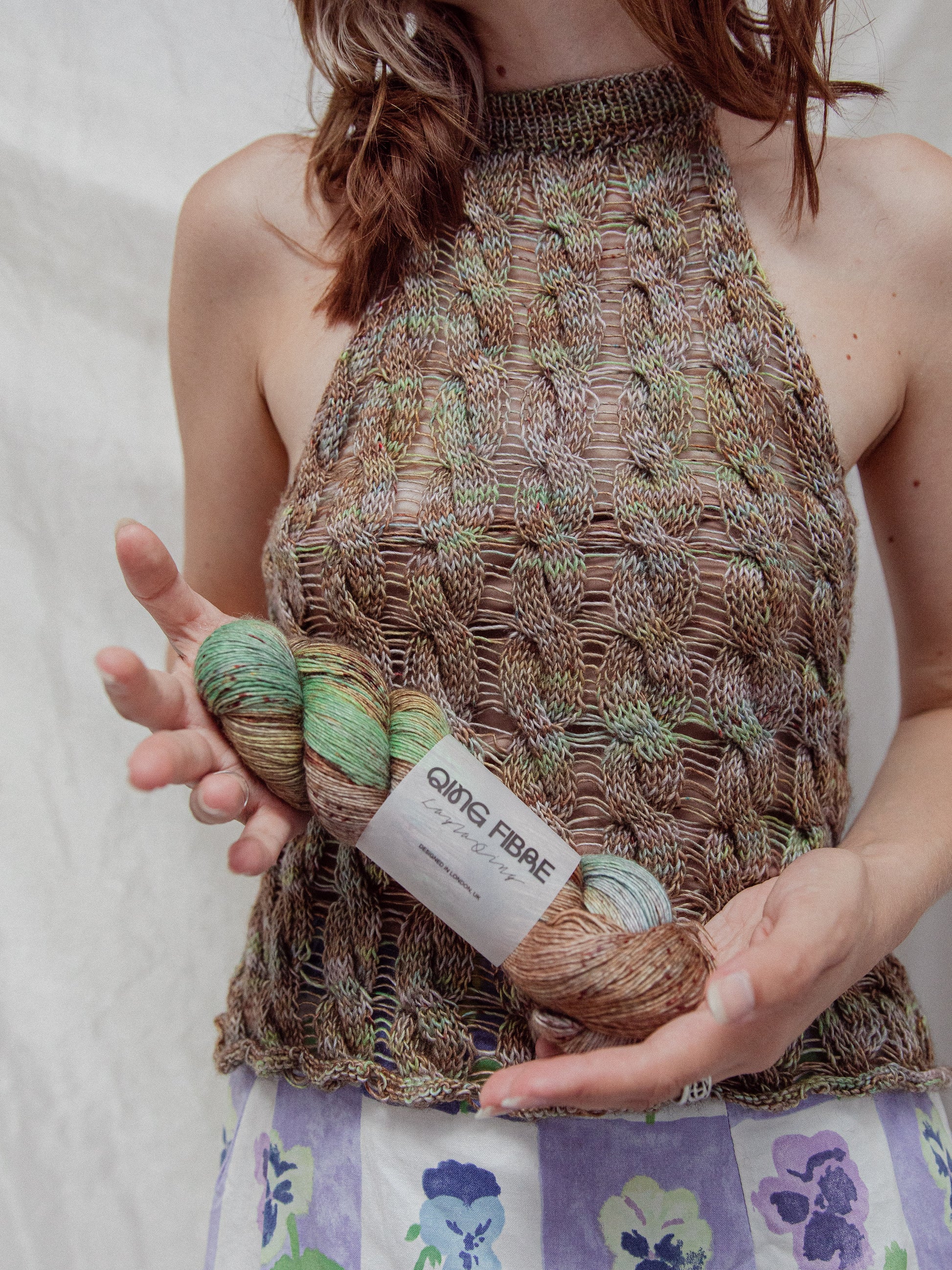 Heligan Halterneck in REM Yak Single with matching hand-dyed yarn