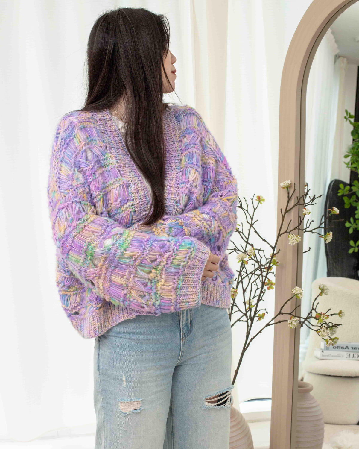Cloudfall Cardigan knitting pattern result front view