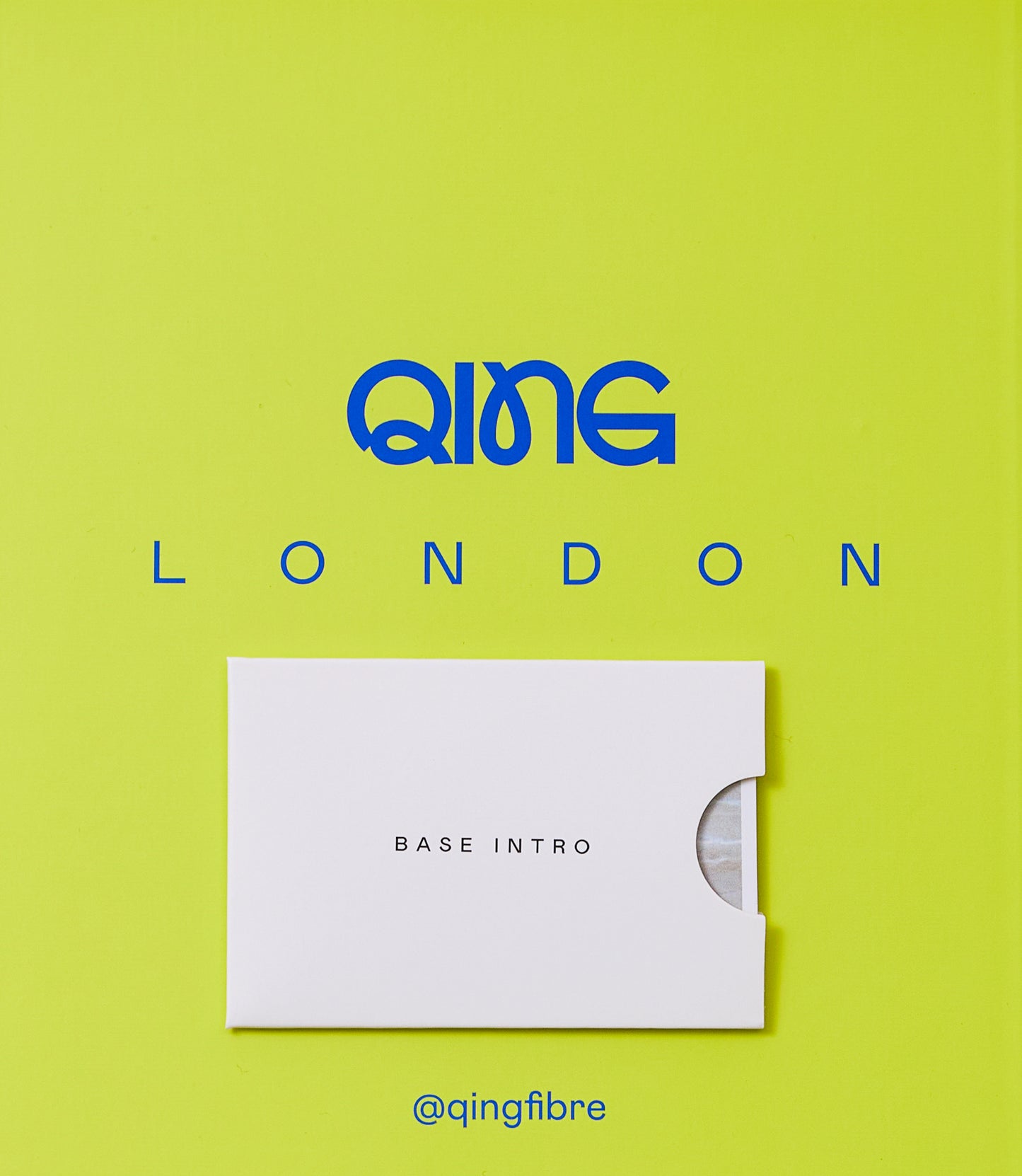 Qing Fibre London branding and Base Intro yarn guide card included in the Taster Box Edition 01