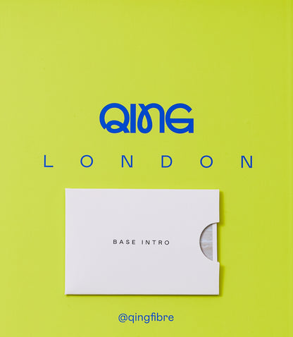 Qing Fibre London branding and Base Intro yarn guide card included in the Taster Box Edition 01