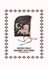 Moon Child Bonnet Pattern by Rhi Rhi Knits, showing the colourwork bonnet