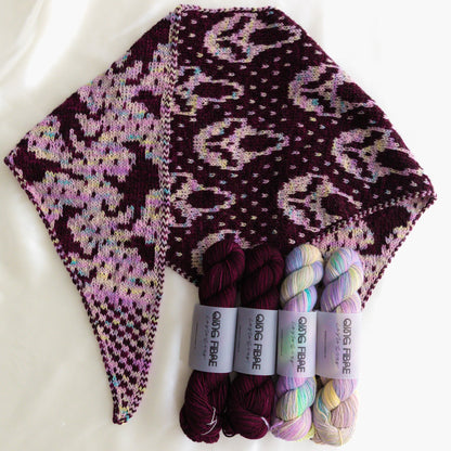 Slasher Poltergeist triangle scarf in Mother of Pearl and Hush with matching yarn