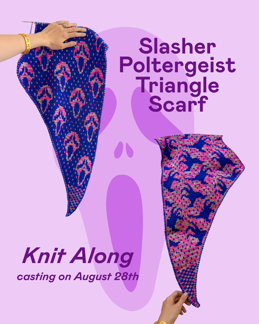 Slasher Poltergeist Triangle Scarf Knit Along casting on August 28th