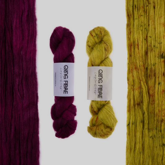 Veranita Hush and Guardian contrast pair: open Hush, twisted Hush, twisted Guardian and open Guardian on a grey background